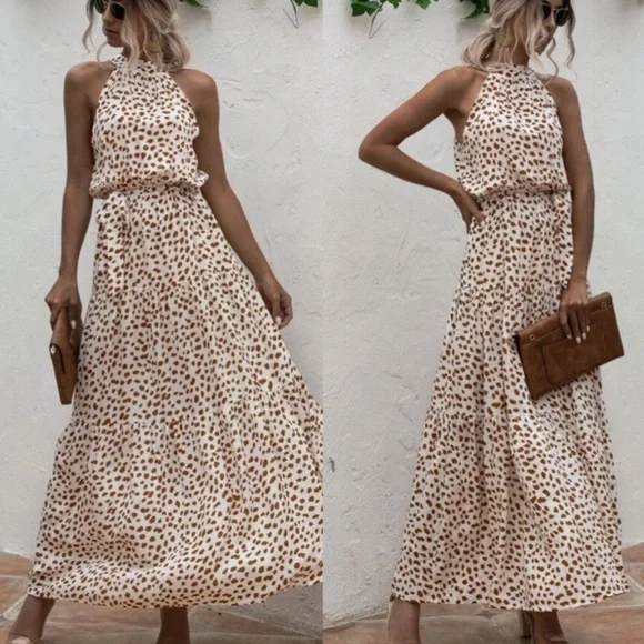 color shoes to wear with brown dress Lelanie Linen Blend Maxi Dress in Cream main image 0